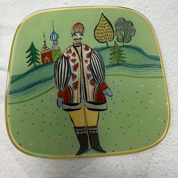 Fragonard Parfumeur Ceramic Decorative Plates Folk Art Winter North Set of 4 - Picture 4 of 8